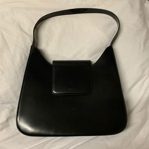 Lancel black patent vintage leather shoulder bag